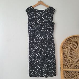 Kenneth Cole New York Side Twist Modern Dot Print Dress Black Cream L
